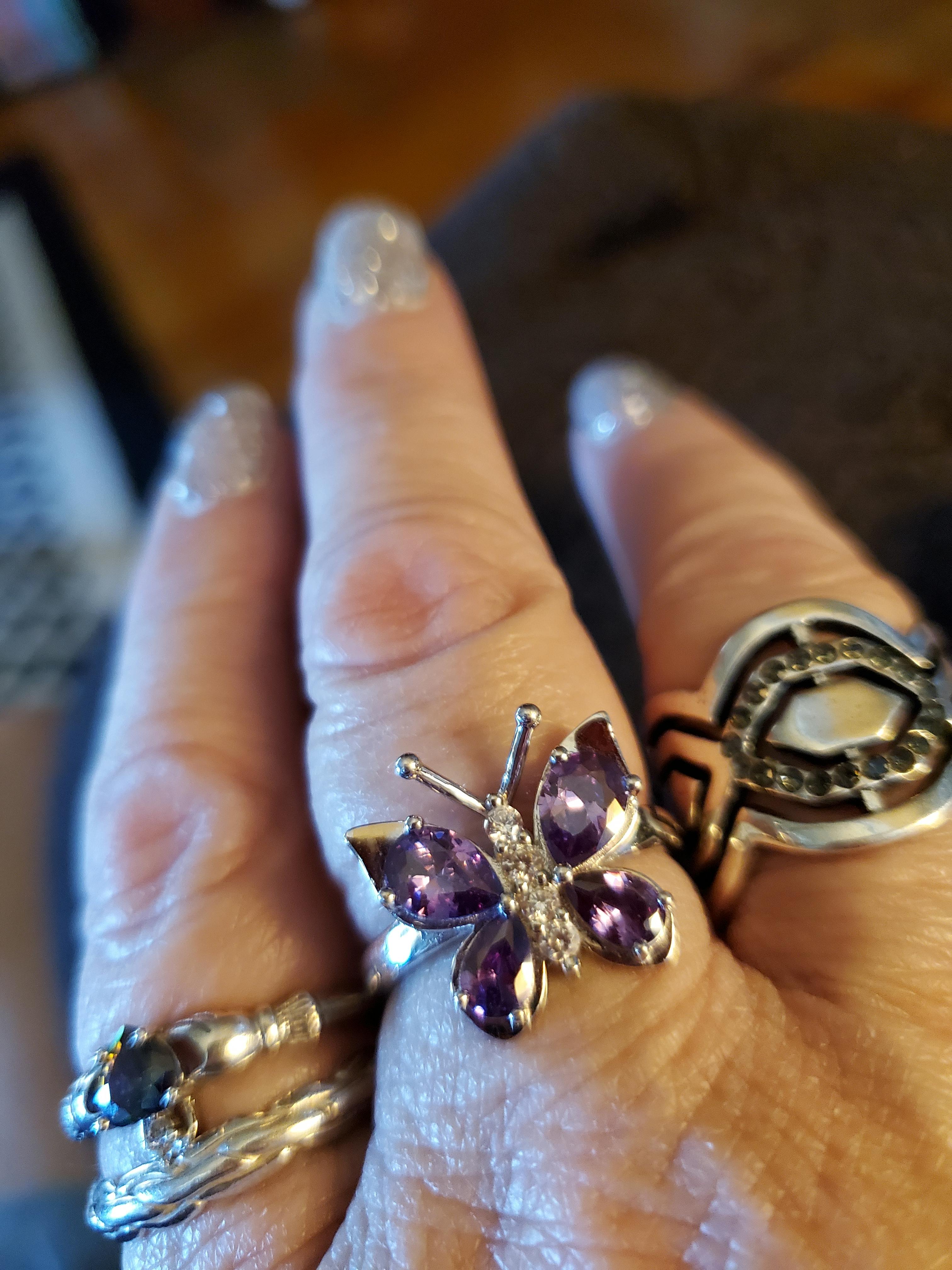 Sterling Silver Amethyst Butterfly CZ Ring | Dreamland Jewelry