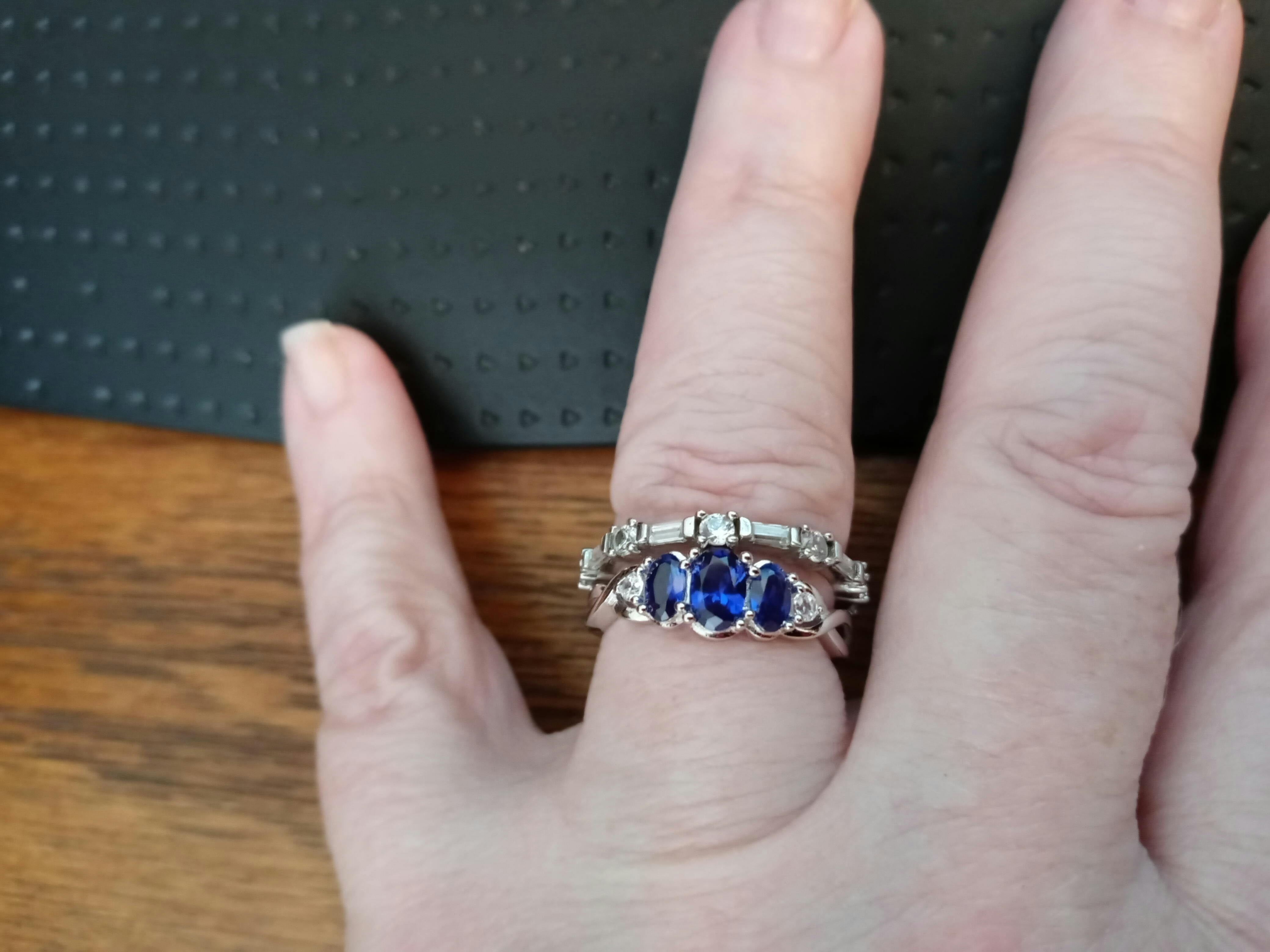 Sterling Silver 3-Stone Oval Blue CZ Ring