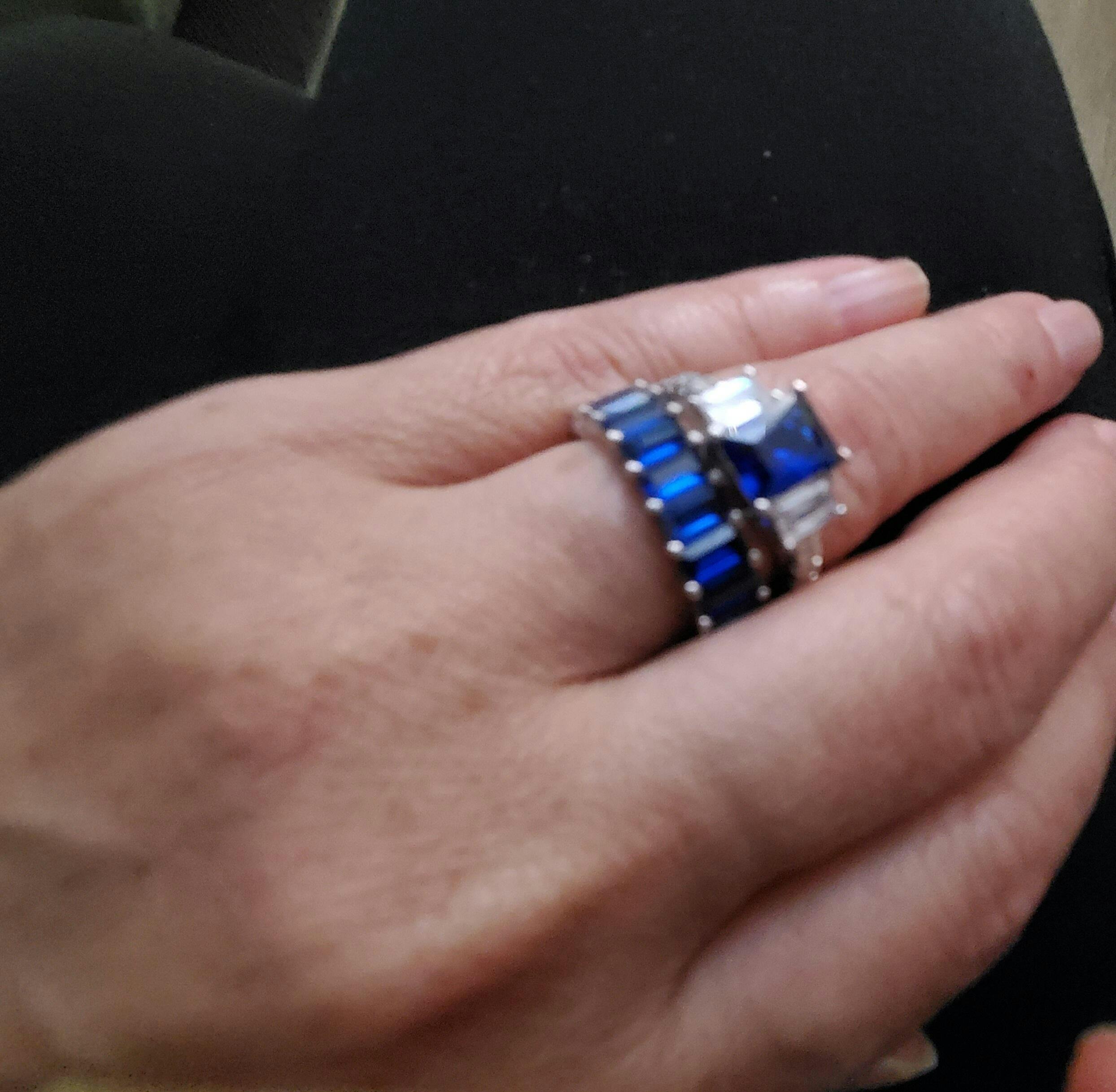 Sterling Silver Rectangular Blue CZ Ring