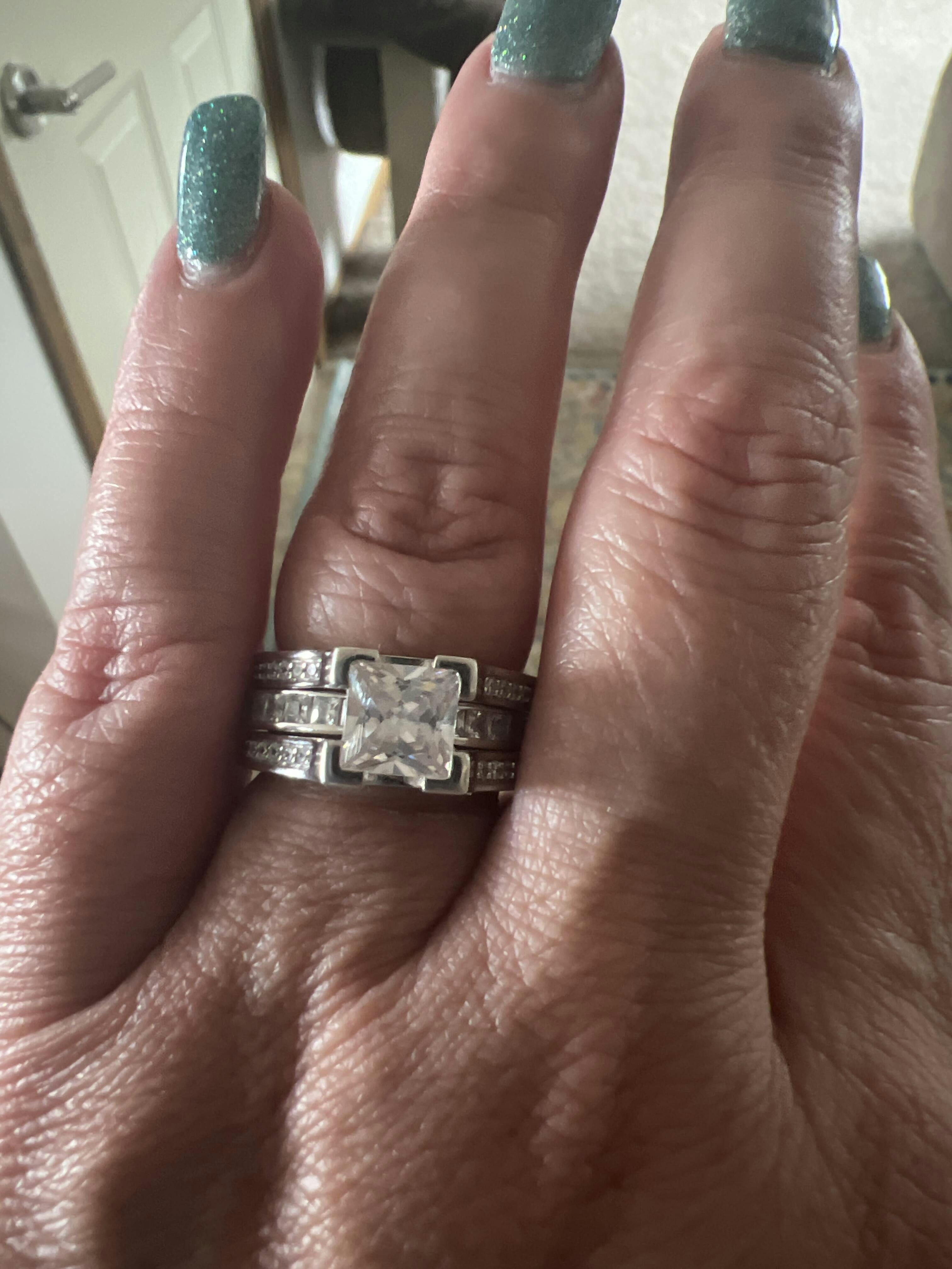 Sterling Silver Princess-Cut 2-Piece CZ Engagement Ring