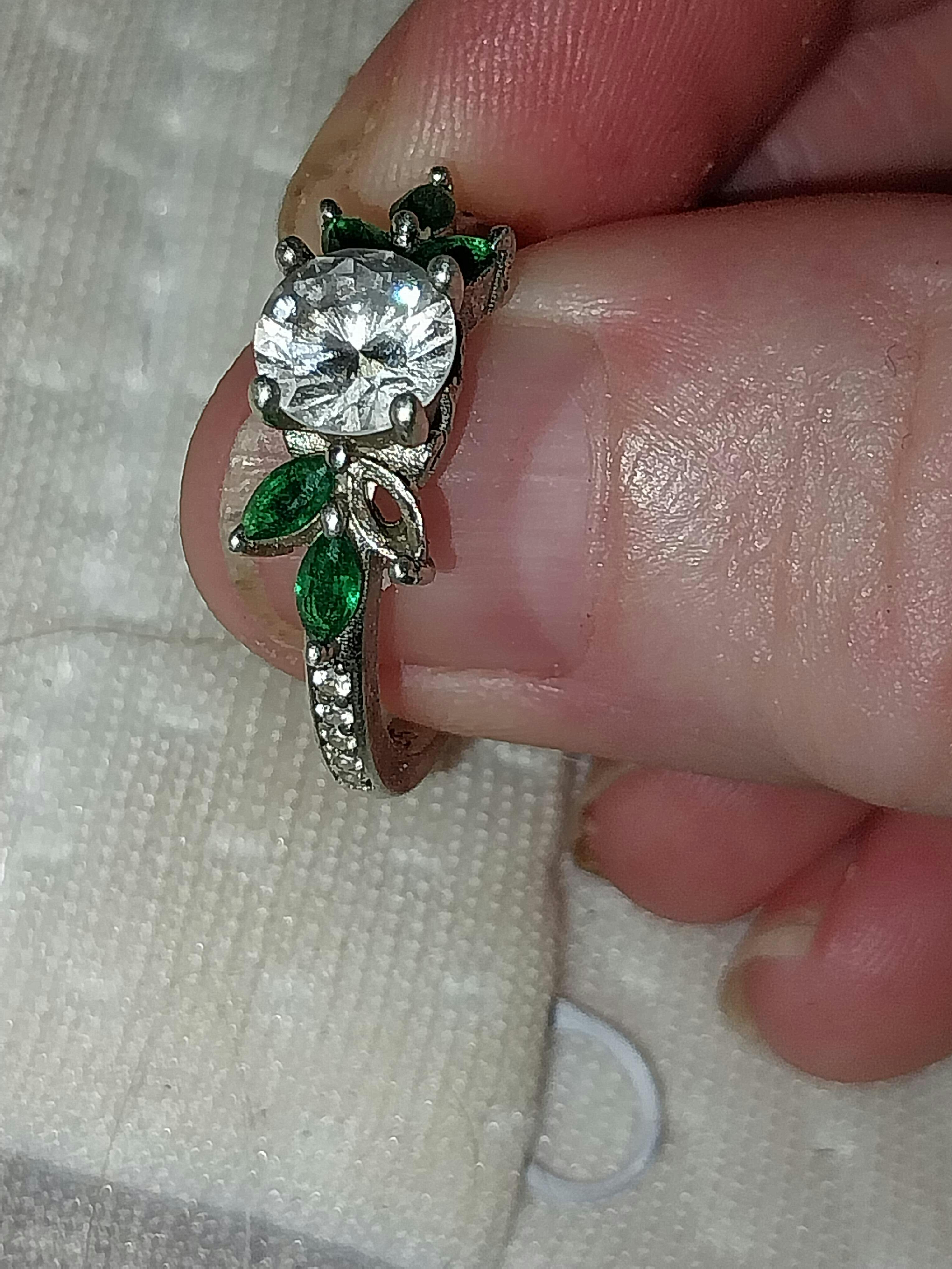 Sterling Silver Flower Leaves CZ Ring