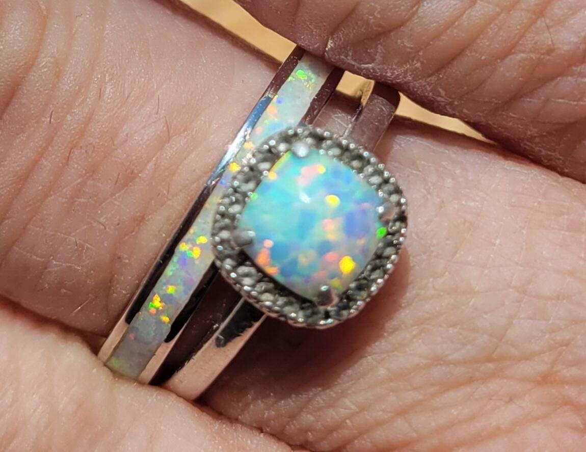 Sterling Silver Seamless White Lab Opal Ring