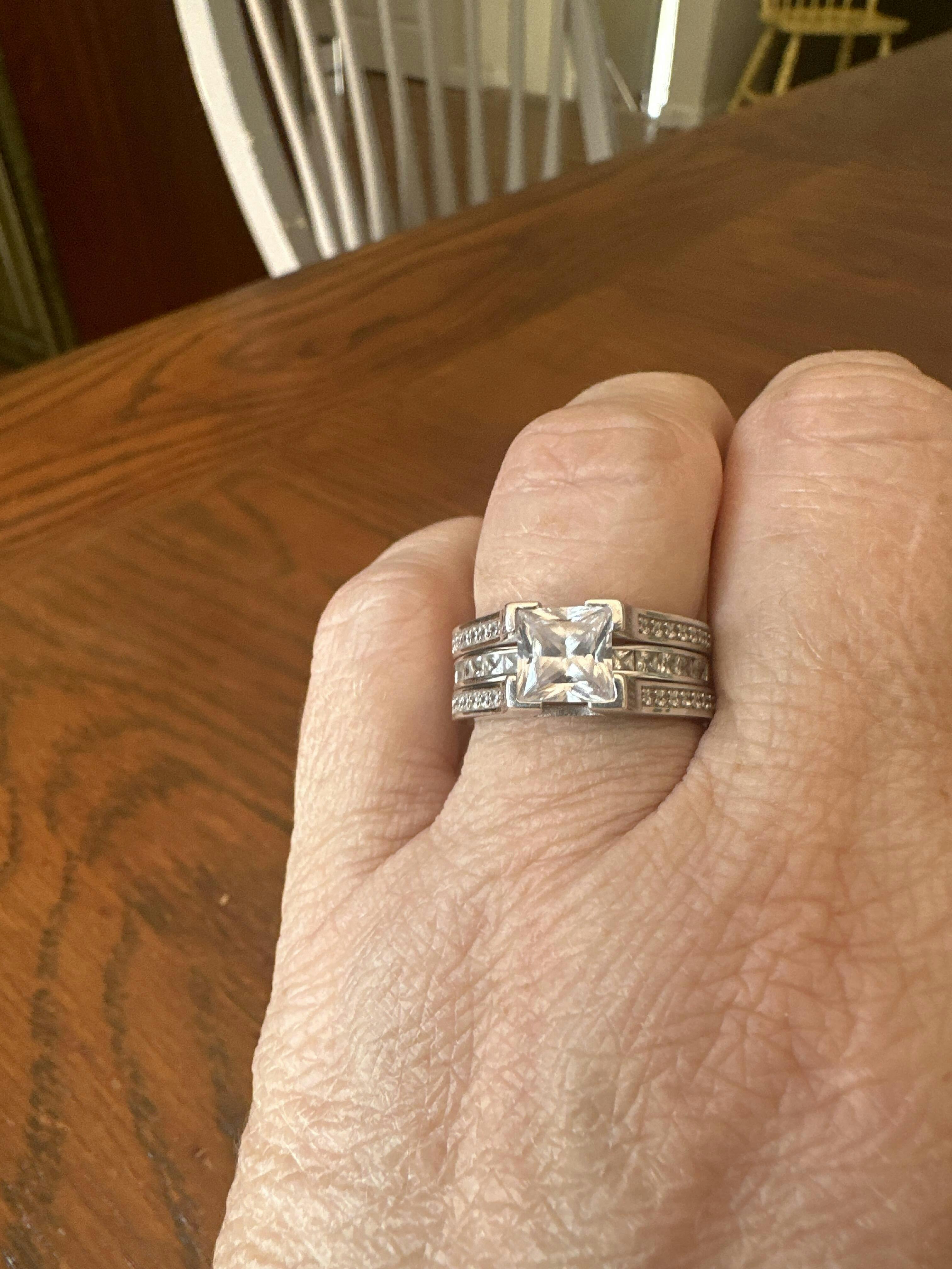 レイチェルダイヤモンド Sterling Silver Princess-Cut 2-Piece CZ Engagement Ring