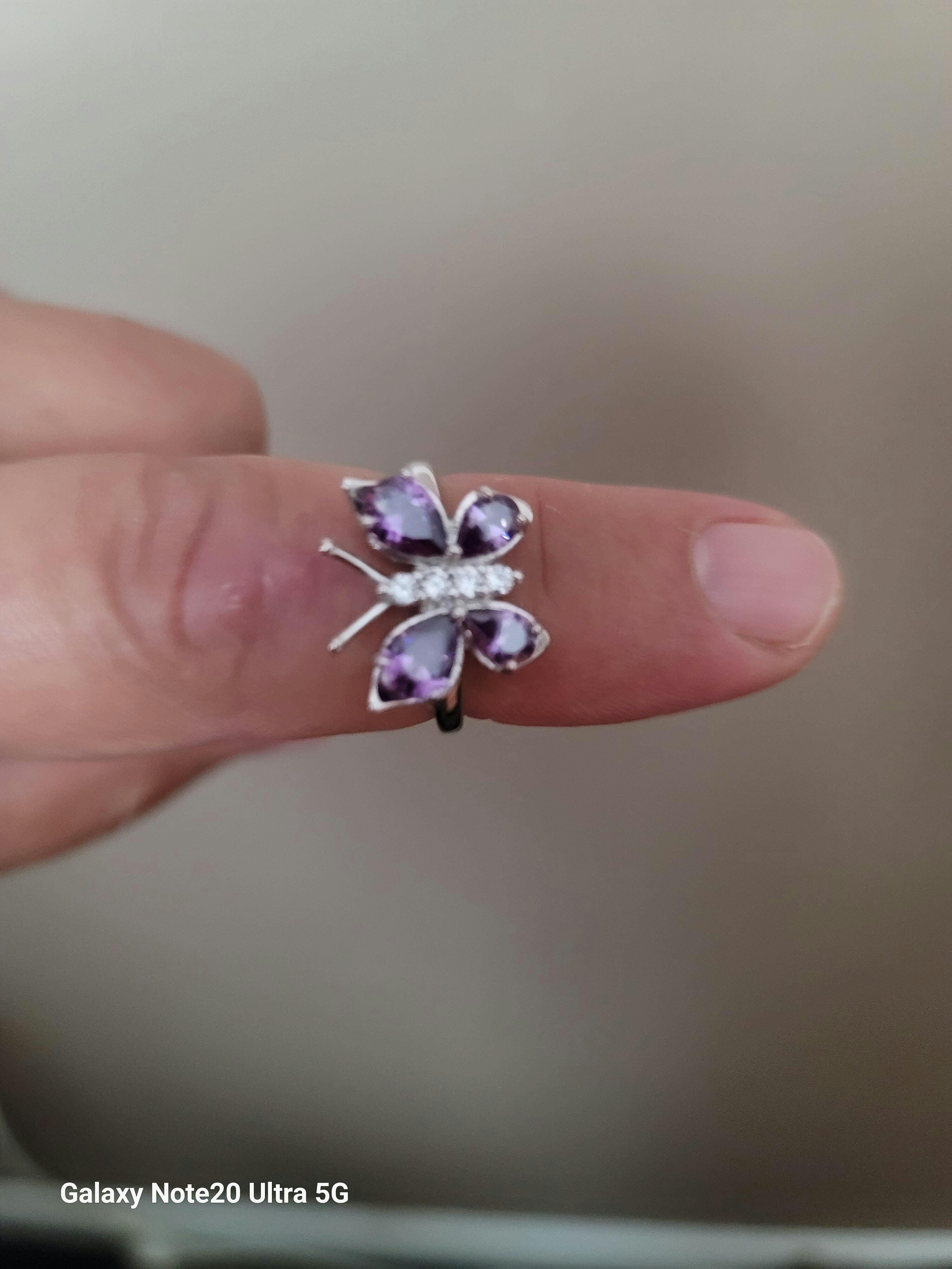 Sterling Silver Amethyst Butterfly CZ Ring | Dreamland Jewelry