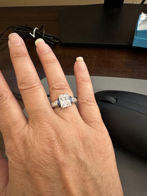 Sterling Silver Emerald-Cut Blue CZ Ring