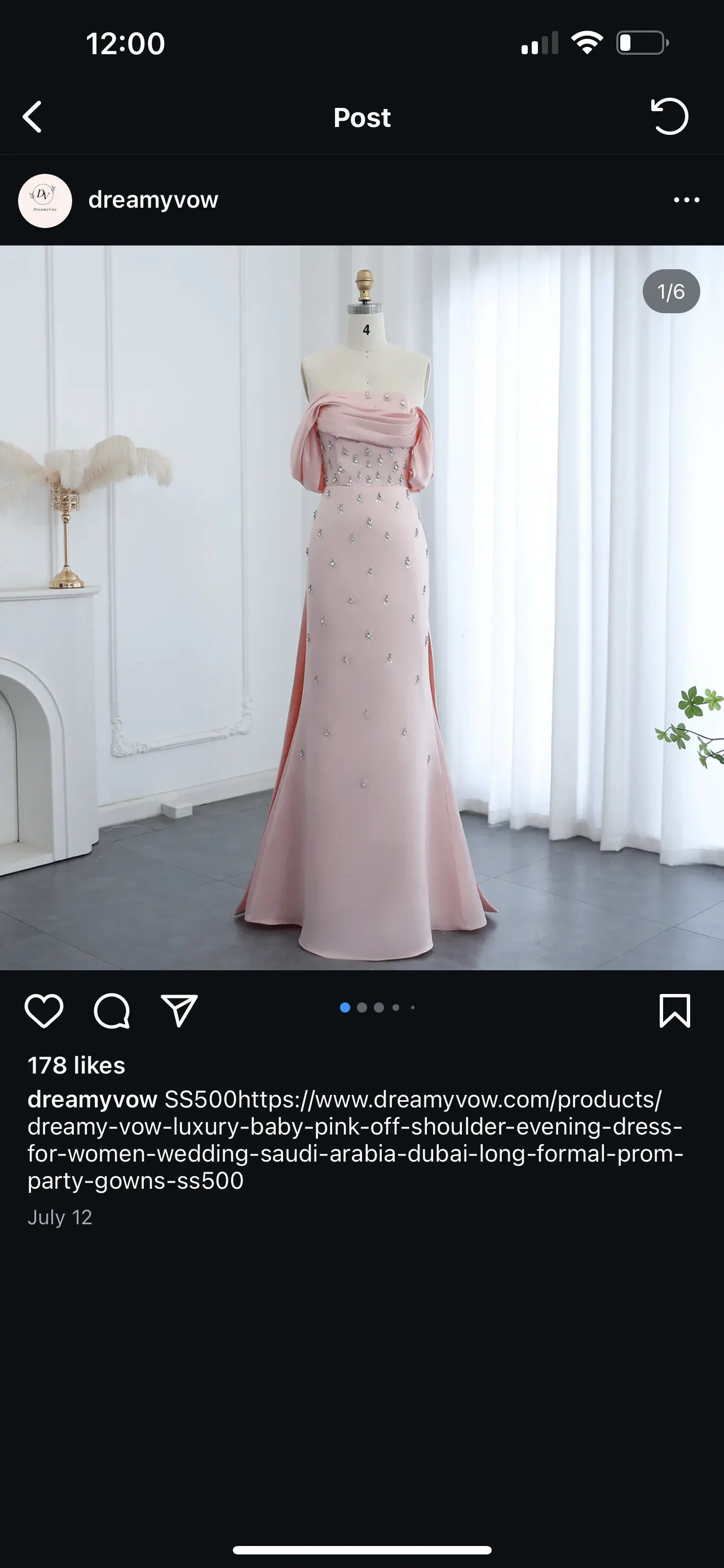 Dreamy Vow Luxury Baby Pink Off Shoulder Evening Dress For Women Weddi