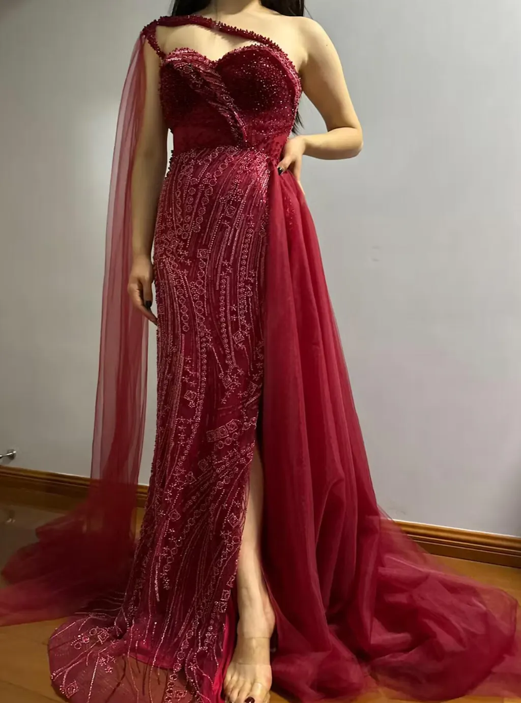 Glamorous Pink Mermaid Evening Dress with One Shoulder & Long Beadings & Split main image 0