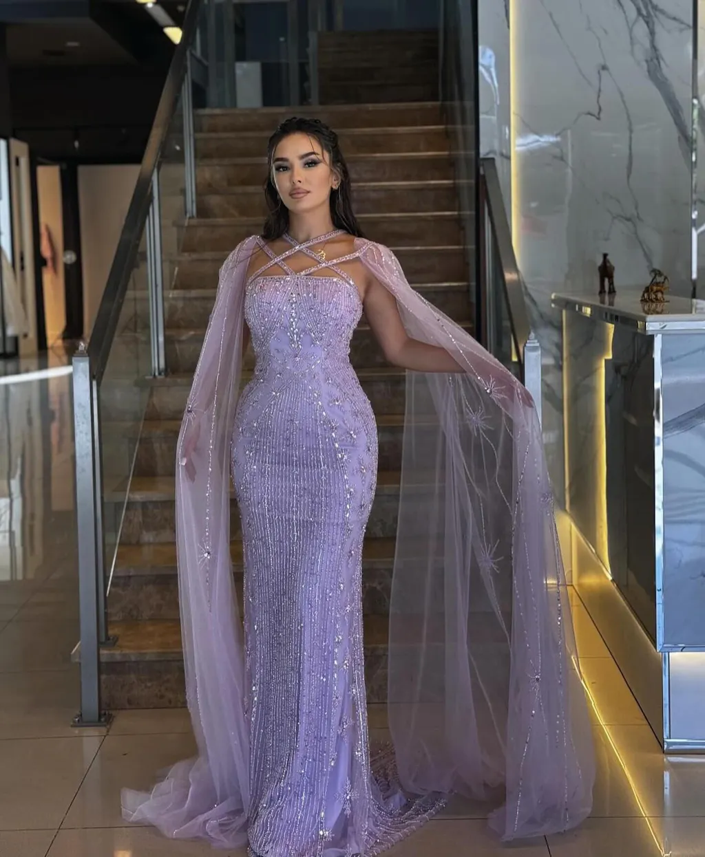Lilac One-Shoulder Luxury Evening Dresses Gowns 2025 Mermaid Elegant Beaded For Women Party LA71442