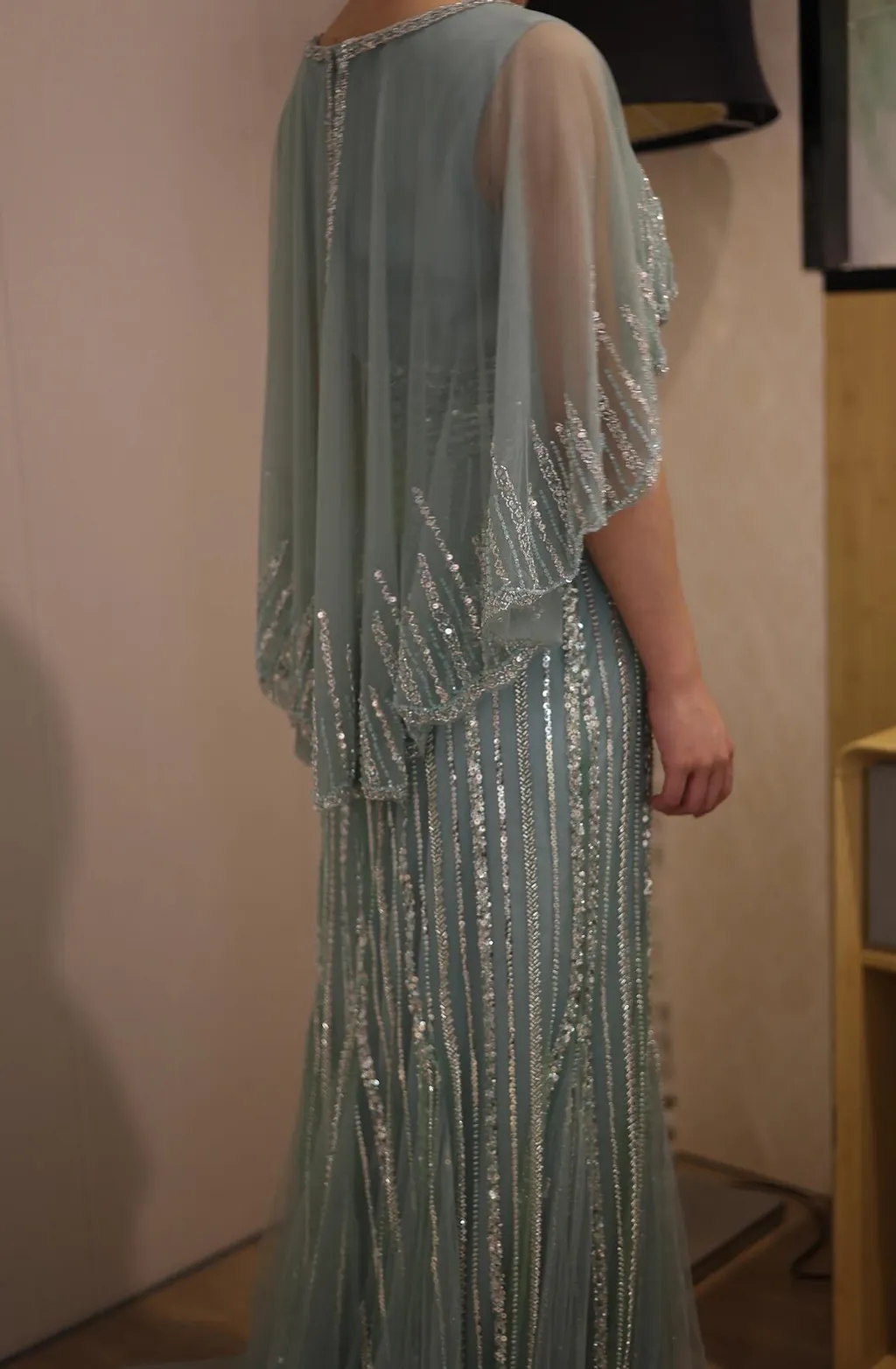Luxury Pink Saudi Arabic Crystal Beaded Mermaid Evening Dress with Cape Sleeves LA73137 main image 0