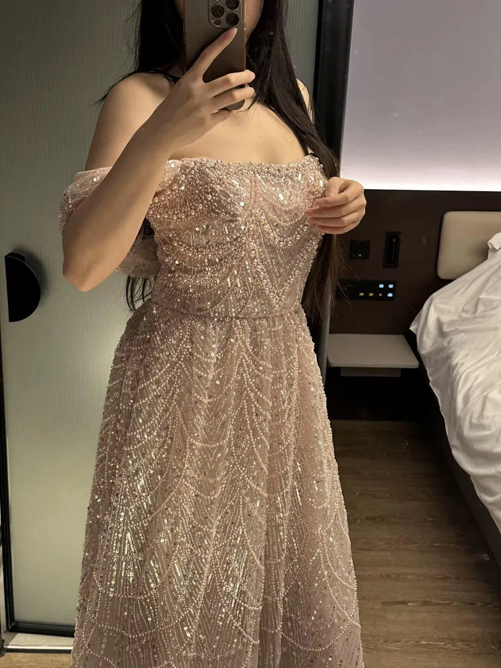 Luxury Handmade Beading Off Shoulder High Split Evening Dress YD22205