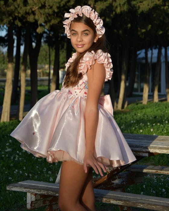 Pink Girl Dress 3D Flowers with Hairband for Kids J026