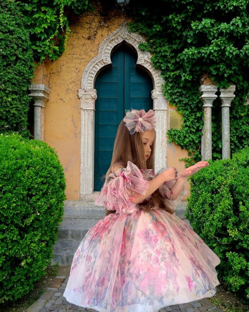 Floral Puffy Sleeve Knee Length Adorable Baby Birthday Girl Dress J052