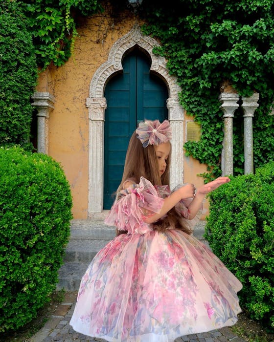 Floral Puffy Sleeve Knee Length Adorable Baby Birthday Girl Dress J052