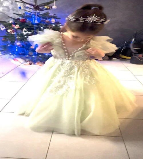 Luxury Sage Green Girl Dress Beaded for kids Birthday Pageant Party J360