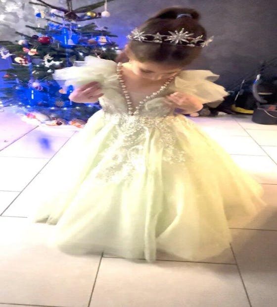 Luxury Sage Green Girl Dress Beaded for kids Birthday Pageant Party J360