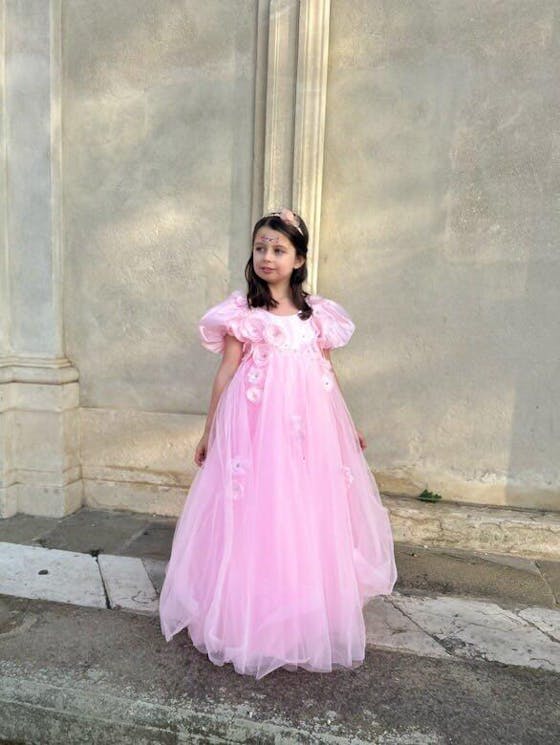 Sky Blue Arabic Flower Girl Dresses Crystal with Cape 3D Flowers J098