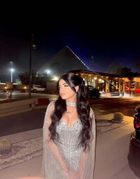 Shimmering Beaded Evening Dress with Cape Train SS156