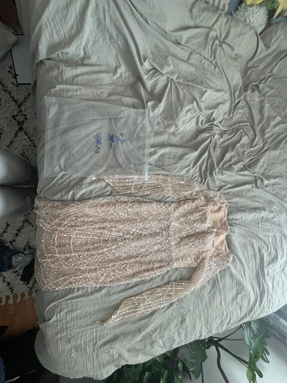 Luxury Beaded Champagne Long Sleeves Mermaid Evening Dress SS686