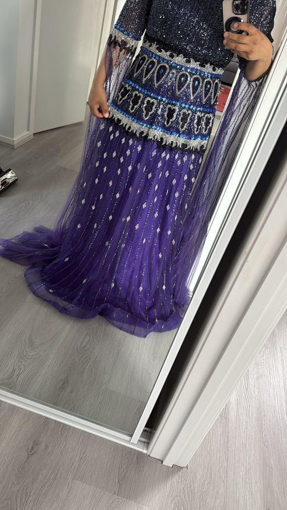 Luxury Crystal Embellished Cape Long Sleeve Evening Dress SS009