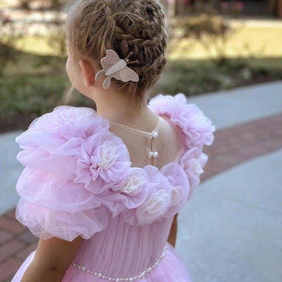 Luxury Pink Girl Dress Handmade Flowers Princess Quinceañera J150