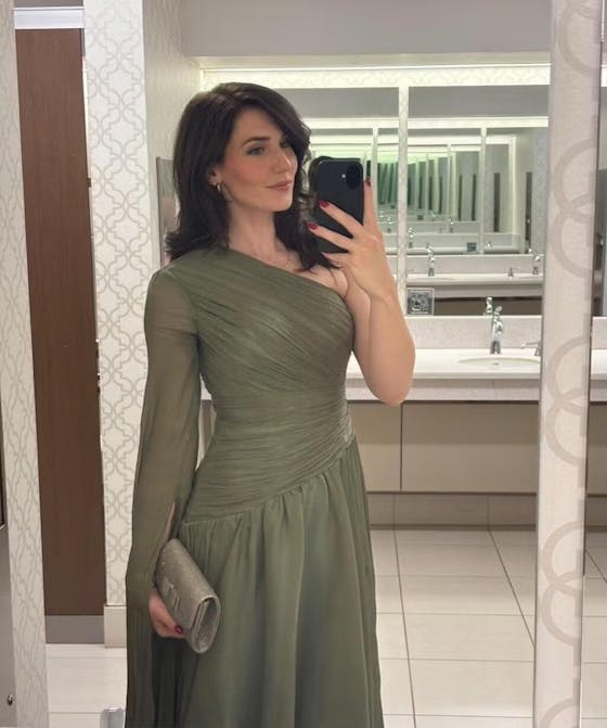 Elegant Green One Shoulder A-Line Evening Dress SF406