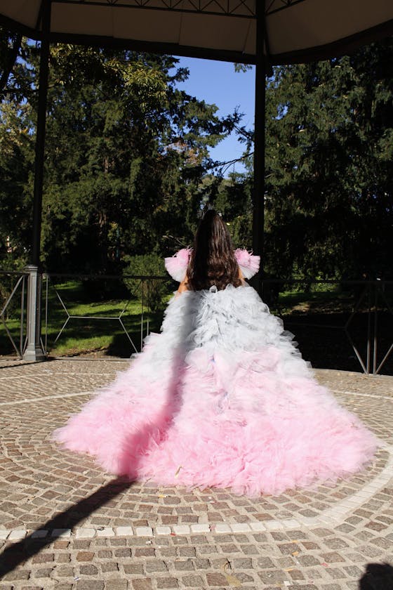 Luxury Girl Dress Feathers Beading Princess Prom Gown for Kids J163