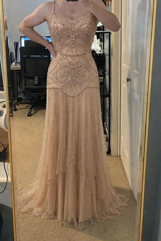 Luxury Champagne Beaded Ruffled Prom Dress SS552