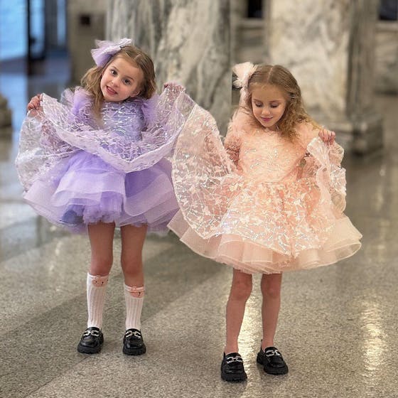 Sequins Flower Girl Dress Knee Length Long Sleeve Party Gown J241