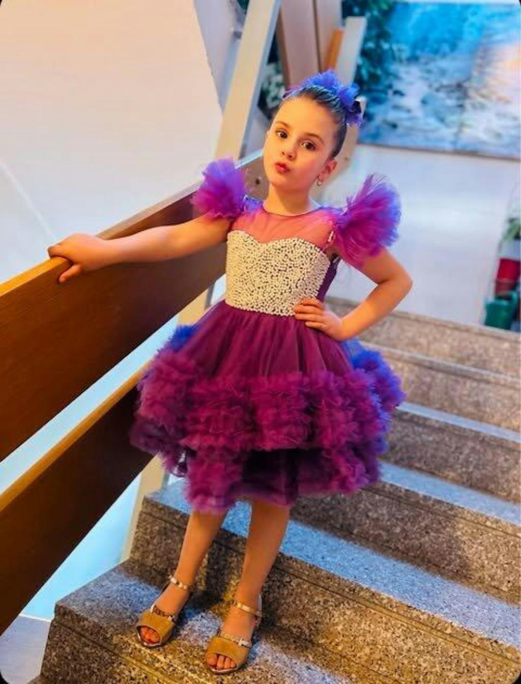 Purple Pearls Flower Girl Dress for Wedding Birthday J318