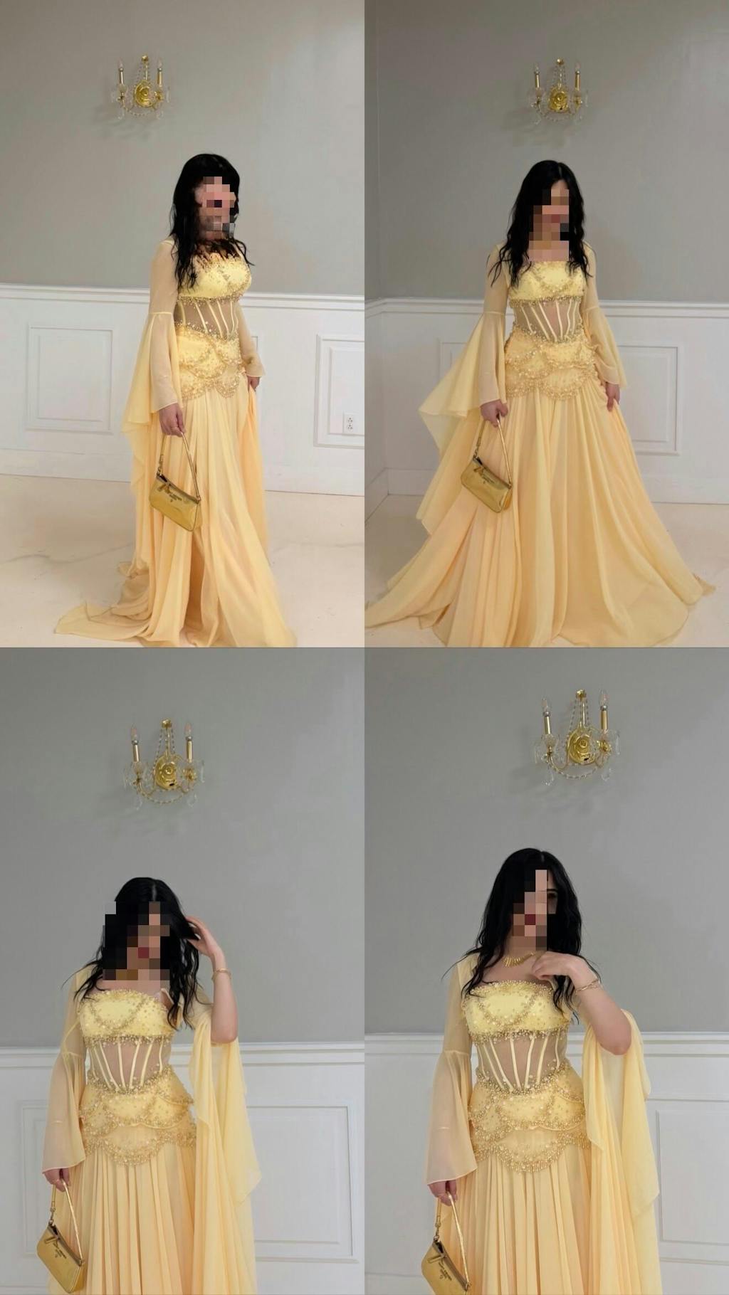 Luxury Pearls Tassel Blue Evening Dress with Flowing coat SS286