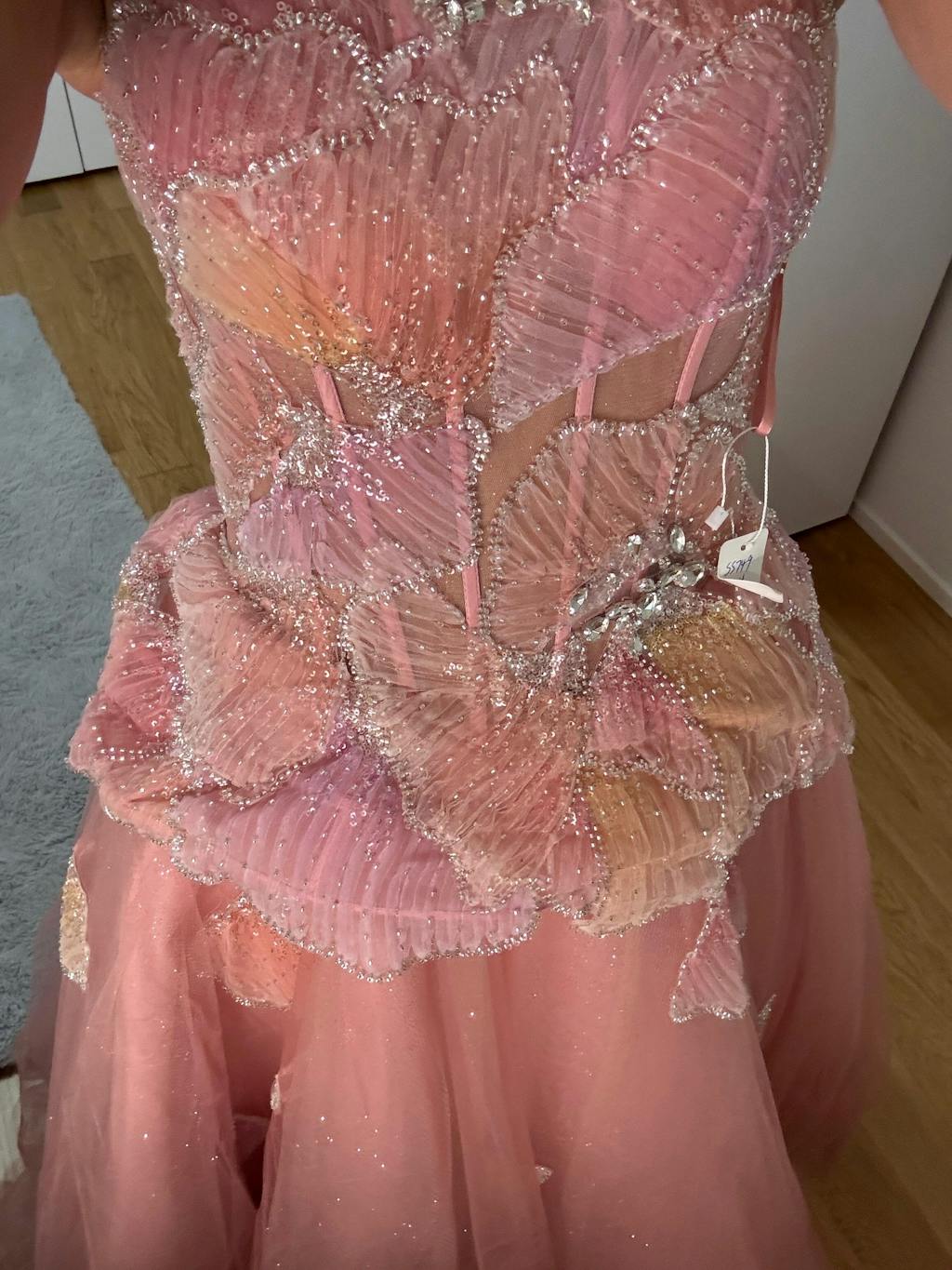 Luxury Pink 3D Floral Beaded Ball Gown Evening Dress SS749