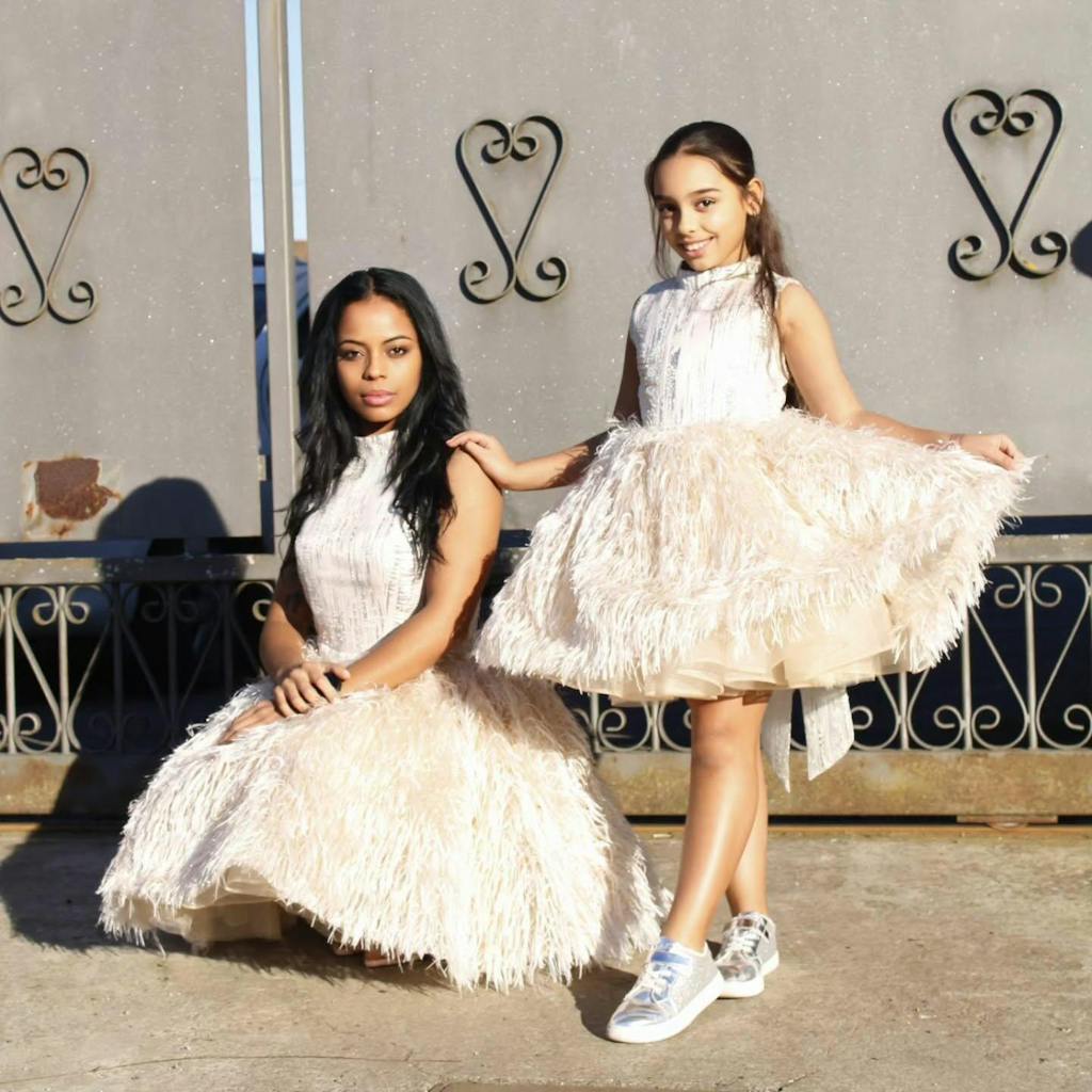 Luxury Champagne Girl Dress Feathers Dubai Kids Pink J323