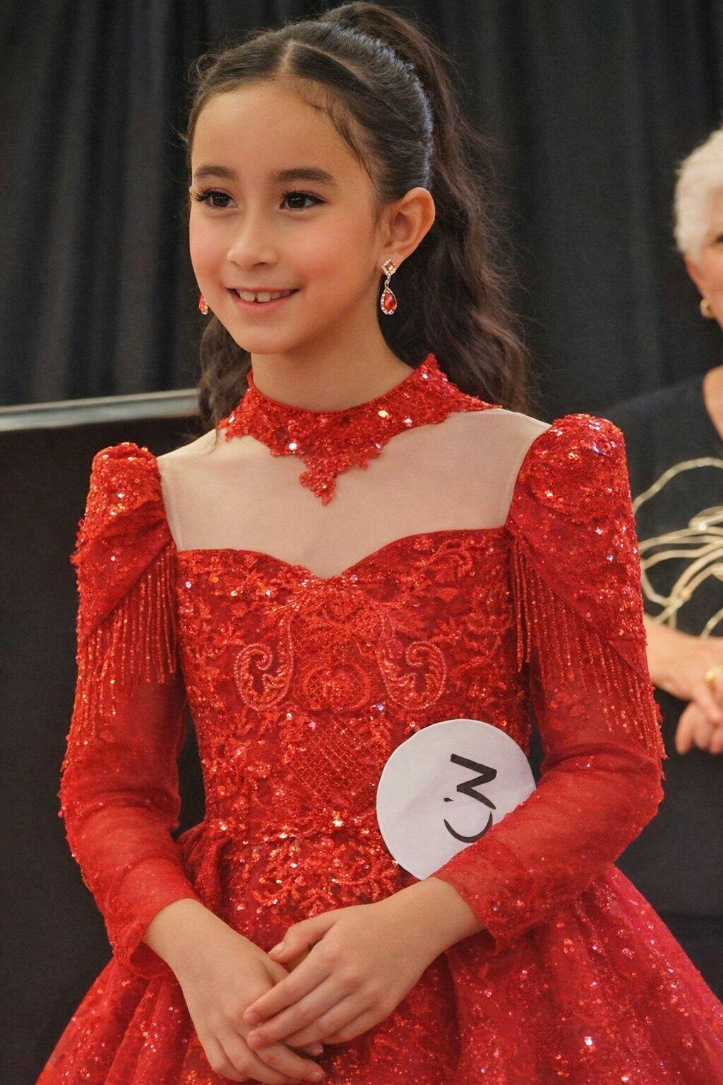 Luxury Red Flower Girl Dress Birthday Wedding Party Formal Gown D182