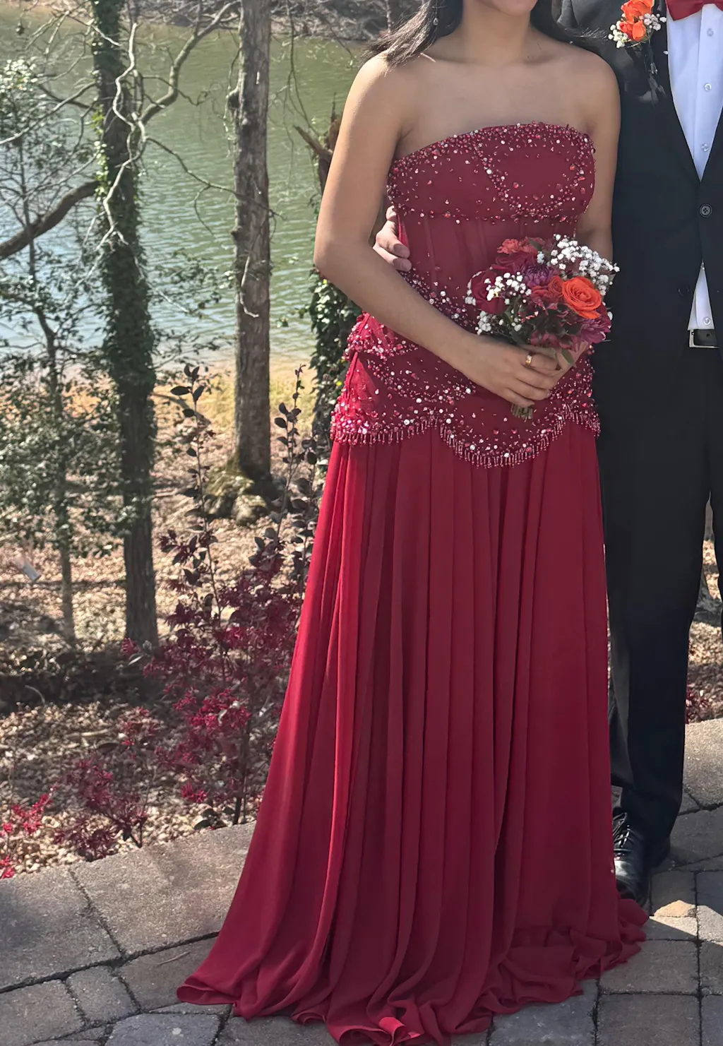 Luxury Pearls Tassel Blue Evening Dress with Flowing coat SS286