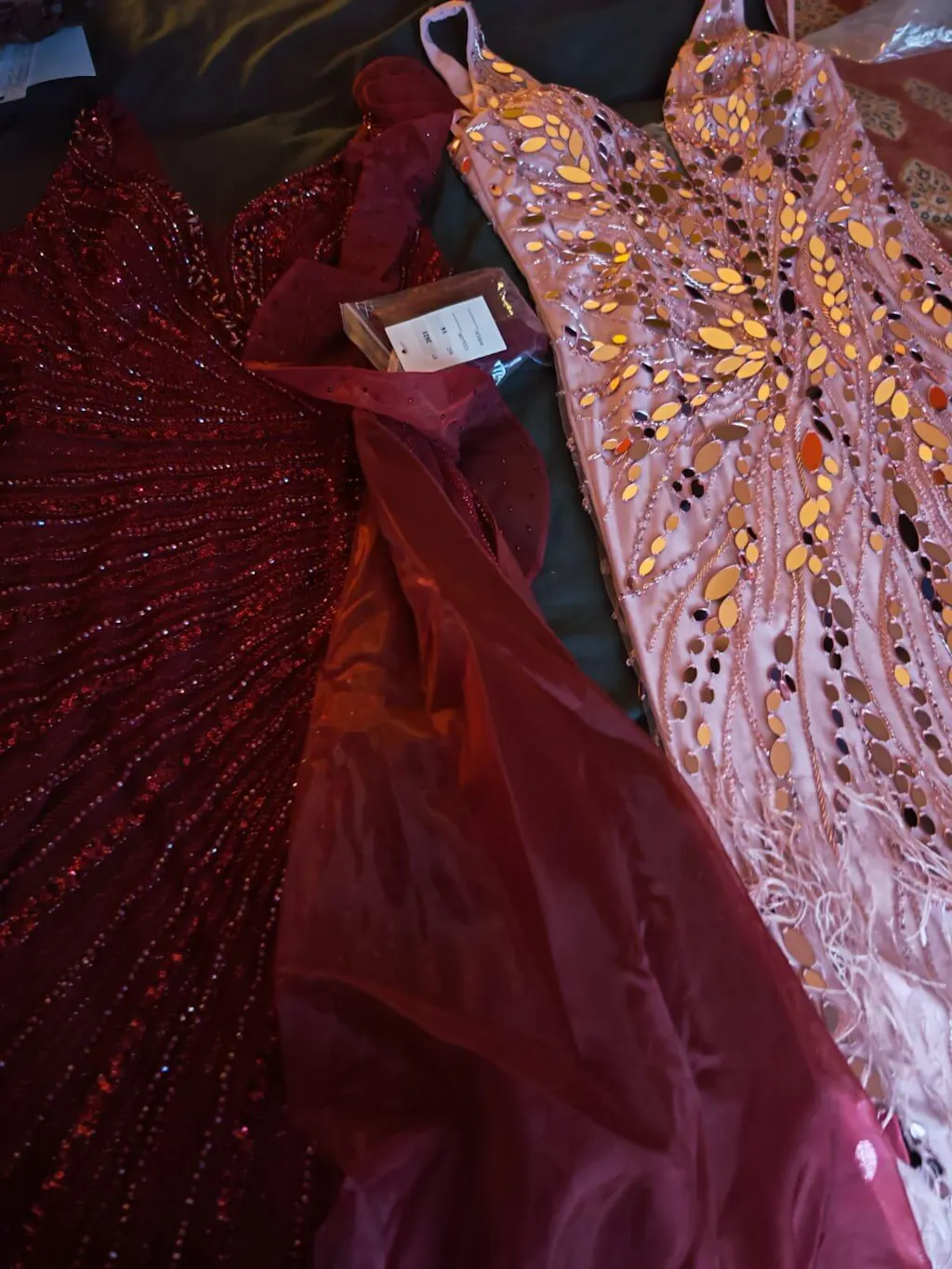 Glamorous Feather Beaded Evening Dress with High Slit SS066