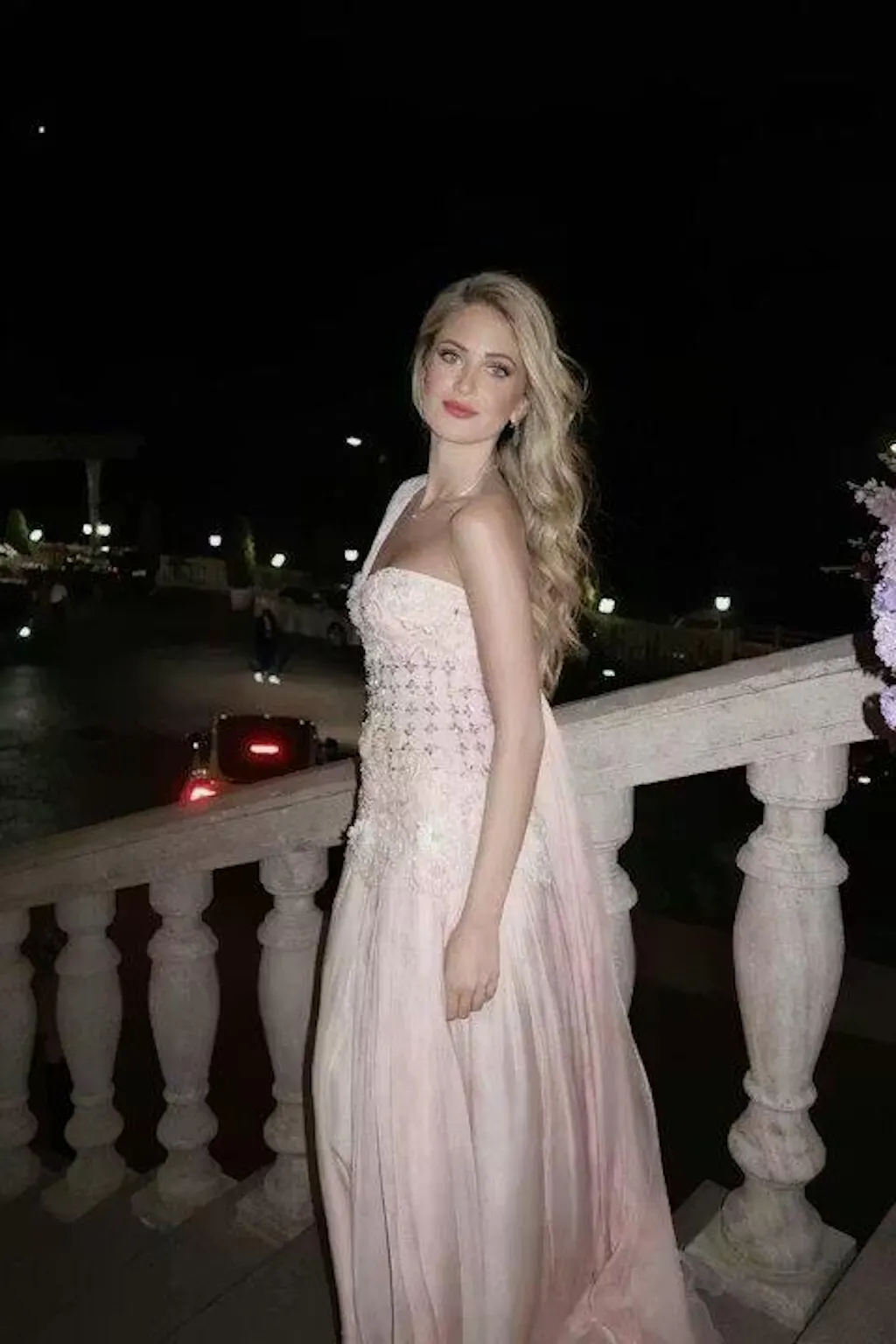 Elegant Blush Pink Beaded Evening Dress with Cape SS285