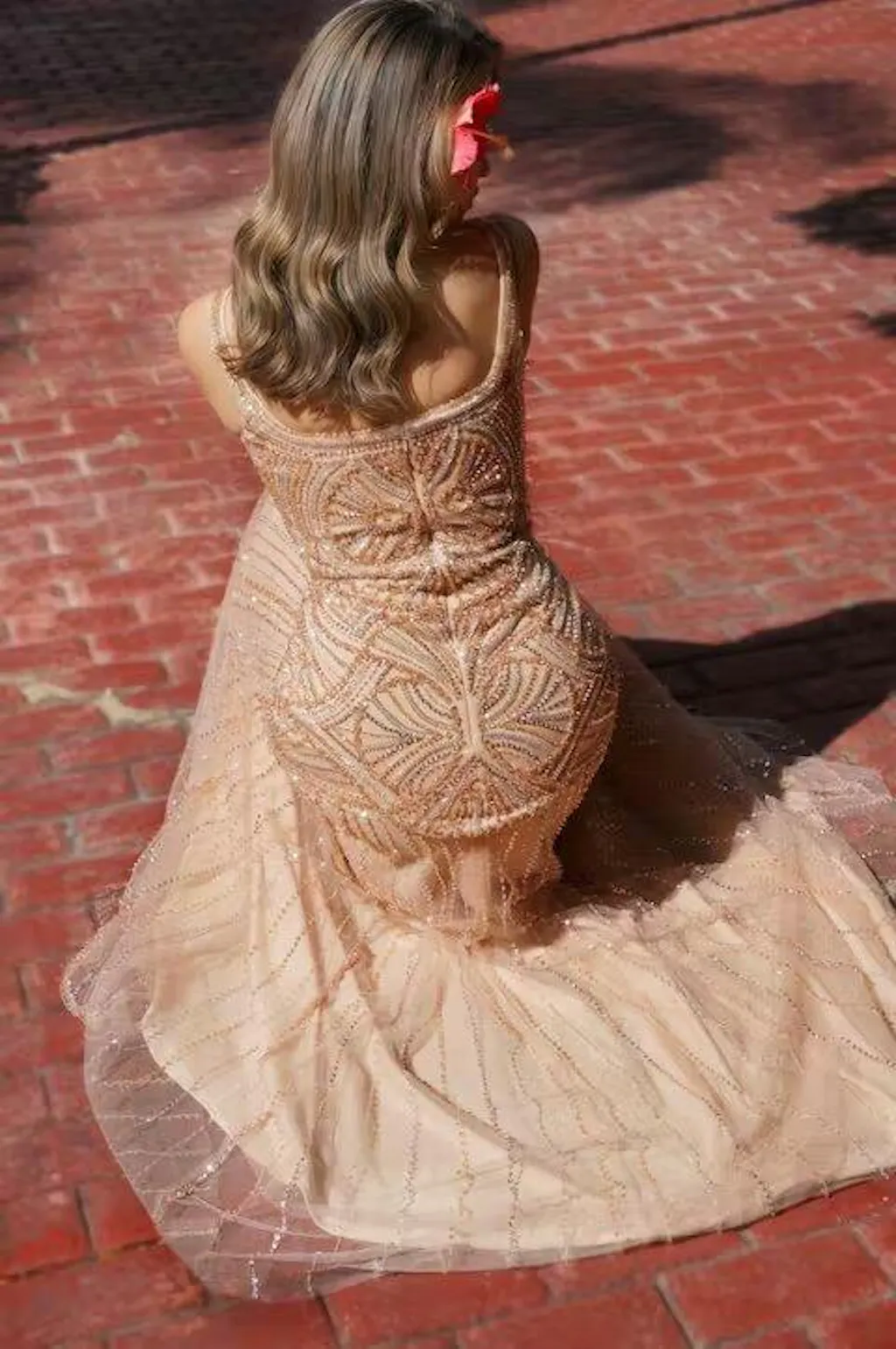 Luxury Champagne Beaded Ruffled Prom Dress SS552