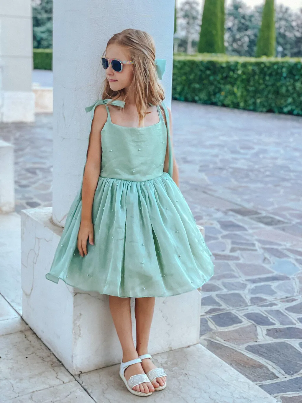 Bowed Lace Up Satin Flower Girl Dress With Trailing J546
