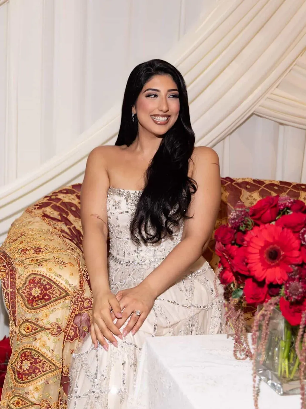 Elegant Cream Heavy Beaded Cape Evening Dress SS486