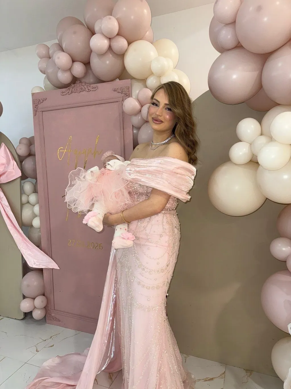 Nude Crystal Mermaid Evening Dress with Overskirt Long Sleeves SS256