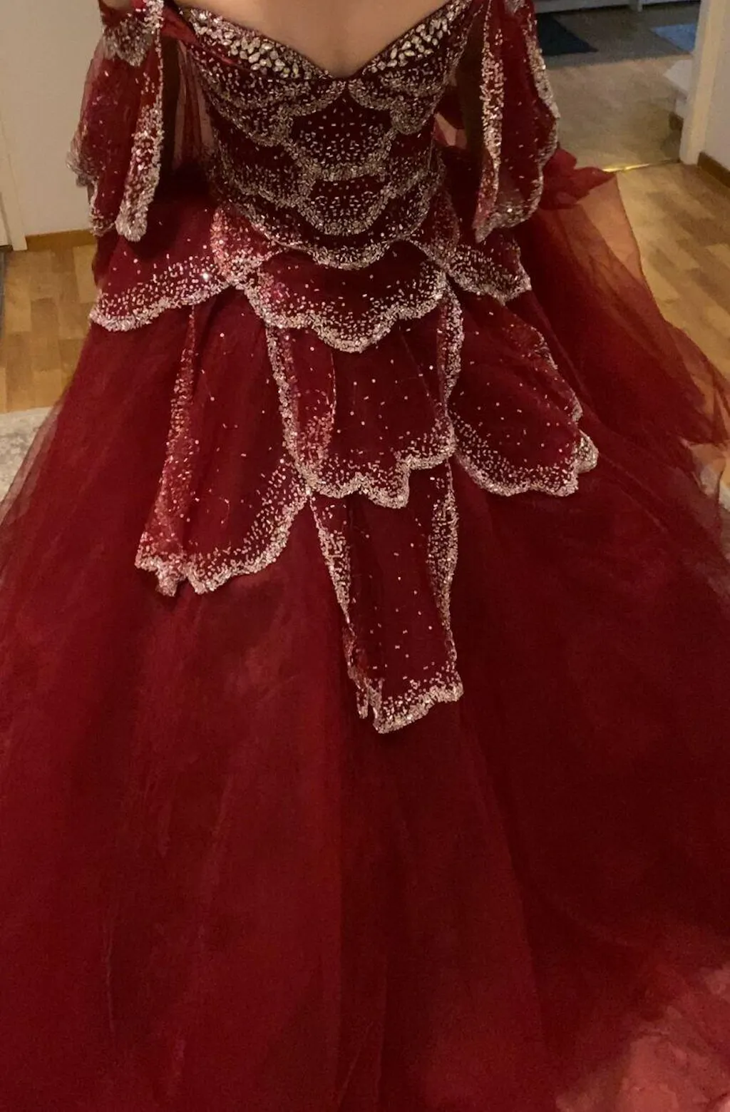 Elegant Off Shoulder Sage Green Evening Dress with Cape Sleeves SS215