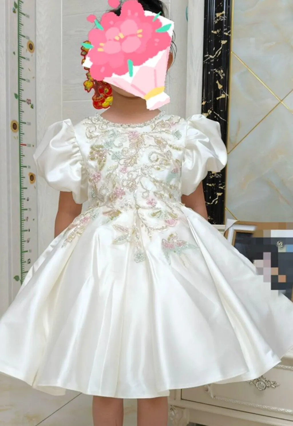 White Beaded Flower Girl Dress Knee Length Party Gown J543