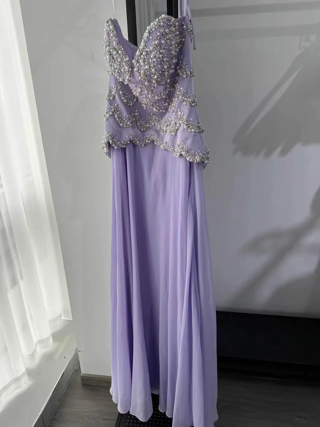 Luxury Purple Strapless Beaded Evening Dress with Scarf SS753