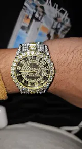 Diamond Bling Watch Men Gold Color Luxury Gift Quartz Watches Male Clock Rhinestone Calendar Wristwatch