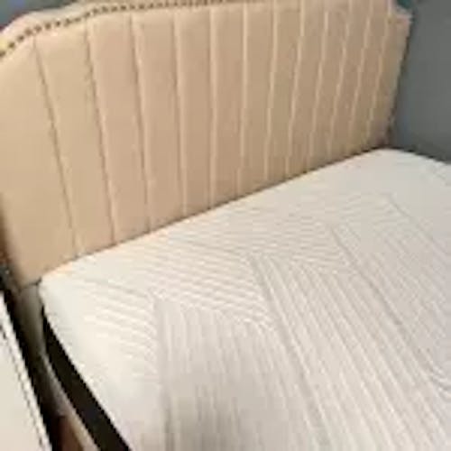 Modern Linen Upholstered Platform Bed with Nailhead Trim - DSARD