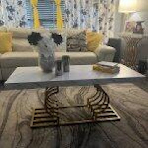 Elegant Faux Marble Coffee Table with Geometric Gold Frame - DSARD