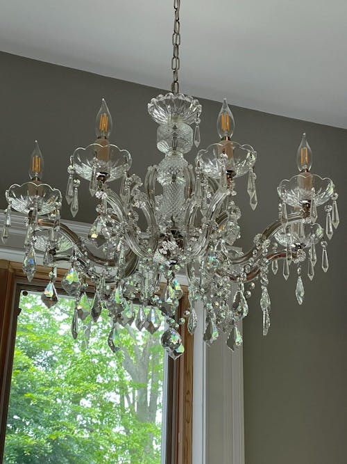 19th C. Rococo Iron & Crystal Round Chandelier 28"