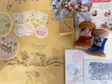【おめかしスタンプ3点セット+シール】切手風・消印風・クッキー型：日付印との組み合わせも。手紙デコ はんこ 可愛いうさぎ