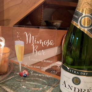 Mimosa Bar with Strawberries and Blueberries, Open Bar Wedding Bar Menu Sign and Cocktail Bar Sign for wedding and special events.