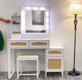 White and Rattan Vanity Table Set IF007